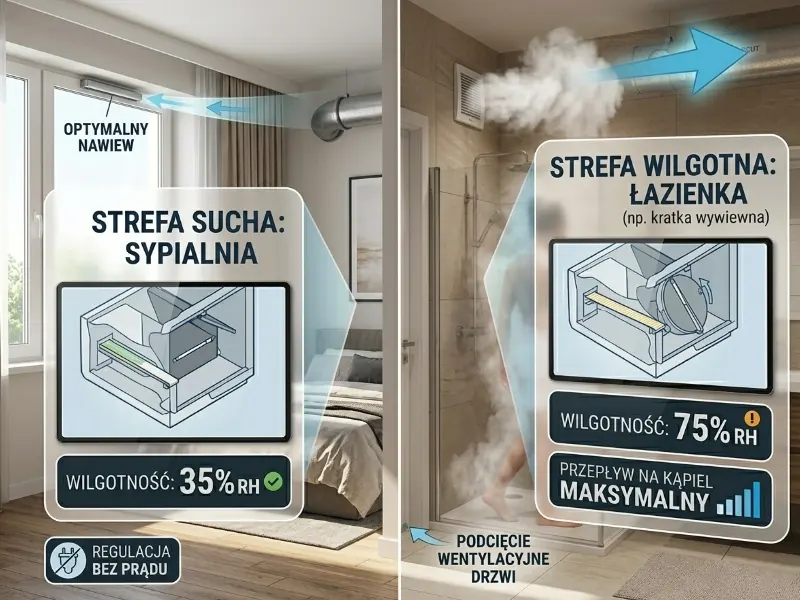 Wentylacja higrosterowalna – strefa sucha i wilgotna